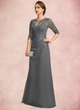 Julia Sheath/Column Scoop Illusion Floor-Length Chiffon Lace Mother of the Bride Dress With Pleated Sequins STKP0021757