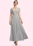 Eleanor A-line V-Neck Ankle-Length Chiffon Mother of the Bride Dress With Pleated STKP0021777