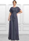 Journey A-line Scoop Floor-Length Chiffon Lace Mother of the Bride Dress With Pleated STKP0021780