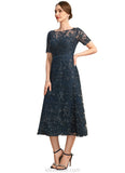 Miracle A-line Scoop Illusion Tea-Length Lace Mother of the Bride Dress With Sequins STKP0021781