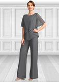 Jacquelyn Jumpsuit/Pantsuit Separates Scoop Floor-Length Chiffon Mother of the Bride Dress With Beading STKP0021783