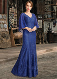 Maya Trumpet/Mermaid V-Neck Floor-Length Chiffon Lace Mother of the Bride Dress With Sequins STKP0021795