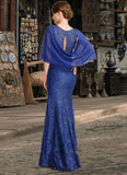 Maya Trumpet/Mermaid V-Neck Floor-Length Chiffon Lace Mother of the Bride Dress With Sequins STKP0021795