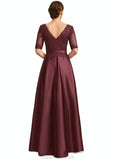 Deborah A-line V-Neck Floor-Length Lace Satin Mother of the Bride Dress With Sequins STKP0021803