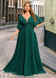 Amy A-line V-Neck Floor-Length Chiffon Mother of the Bride Dress With Pleated Appliques Lace Sequins STKP0021807