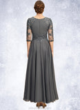 Nancy A-line Scoop Asymmetrical Chiffon Lace Mother of the Bride Dress With Pleated Sequins STKP0021812