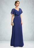 Tamia A-line V-Neck Floor-Length Chiffon Mother of the Bride Dress With Beading Appliques Lace Sequins STKP0021829