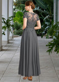 Naomi A-line V-Neck Illusion Ankle-Length Chiffon Lace Mother of the Bride Dress With Sequins STKP0021830