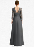 Barbara A-line V-Neck Floor-Length Chiffon Lace Mother of the Bride Dress With Pleated STKP0021850