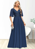 Anya A-line V-Neck Floor-Length Chiffon Lace Mother of the Bride Dress With Sequins STKP0021888