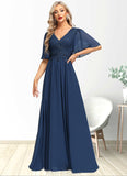 Anya A-line V-Neck Floor-Length Chiffon Lace Mother of the Bride Dress With Sequins STKP0021888