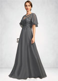 Janet A-line Scoop Illusion Floor-Length Chiffon Lace Mother of the Bride Dress With Sequins STKP0021921