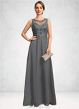 Janet A-line Scoop Illusion Floor-Length Chiffon Lace Mother of the Bride Dress With Sequins STKP0021921