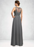 Janet A-line Scoop Illusion Floor-Length Chiffon Lace Mother of the Bride Dress With Sequins STKP0021921