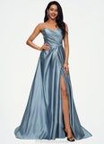 Chana Ball-Gown/Princess V-Neck Sweep Train Satin Prom Dresses STKP0022191