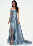 Chana Ball-Gown/Princess V-Neck Sweep Train Satin Prom Dresses STKP0022191