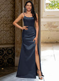 Raquel Sheath/Column Scoop Floor-Length Satin Prom Dresses STKP0022196