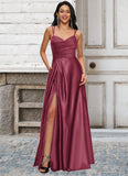 Alexa A-line V-Neck Floor-Length Satin Prom Dresses STKP0022197