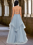 Rachael Ball-Gown/Princess Halter V-Neck Floor-Length Tulle Prom Dresses With Beading Rhinestone Sequins STKP0022199