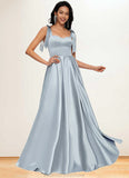 Denisse A-line Sweetheart Sweep Train Satin Prom Dresses With Bow STKP0022203