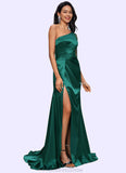 Corinne Trumpet/Mermaid One Shoulder Sweep Train Stretch Satin Prom Dresses With Beading STKP0022205