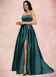 Genevieve Ball-Gown/Princess Sweep Train Satin Prom Dresses STKP0022207