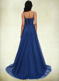 Camille Ball-Gown/Princess Sweetheart Sweep Train Tulle Prom Dresses With Appliques Lace Sequins STKP0022210