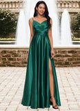 Jimena A-line V-Neck Floor-Length Stretch Satin Prom Dresses STKP0022211