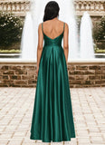 Jimena A-line V-Neck Floor-Length Stretch Satin Prom Dresses STKP0022211