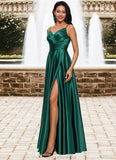 Jimena A-line V-Neck Floor-Length Stretch Satin Prom Dresses STKP0022211