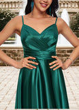 Jimena A-line V-Neck Floor-Length Stretch Satin Prom Dresses STKP0022211