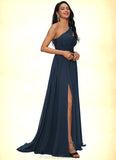 Skyla A-line Asymmetrical Sweep Train Chiffon Prom Dresses With Pleated STKP0022212