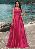 Josephine Ball-Gown/Princess V-Neck Sweep Train Satin Prom Dresses STKP0022215