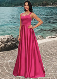 Josephine Ball-Gown/Princess V-Neck Sweep Train Satin Prom Dresses STKP0022215