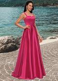 Josephine Ball-Gown/Princess V-Neck Sweep Train Satin Prom Dresses STKP0022215