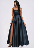 Kinsley A-line Cowl Floor-Length Stretch Satin Prom Dresses STKP0022216