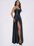 Kinsley A-line Cowl Floor-Length Stretch Satin Prom Dresses STKP0022216