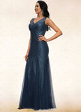 Shayna Sheath/Column V-Neck Floor-Length Sequin Prom Dresses STKP0022218