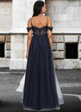 Monserrat Ball-Gown/Princess Off the Shoulder Floor-Length Tulle Prom Dresses With Appliques Lace Sequins STKP0022221