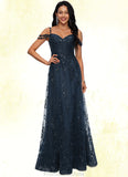 Abbie A-line V-Neck Floor-Length Lace Prom Dresses With Sequins STKP0022222