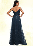 Abbie A-line V-Neck Floor-Length Lace Prom Dresses With Sequins STKP0022222