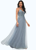 Cheyanne A-line V-Neck Floor-Length Tulle Prom Dresses With Appliques Lace Sequins STKP0022223