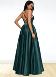 Selena Ball-Gown/Princess V-Neck Floor-Length Satin Prom Dresses With Pleated STKP0022230