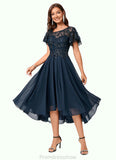 Hillary A-line Asymmetrical Asymmetrical Chiffon Lace Cocktail Dress With Ruffle Sequins STKP0022235