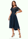 Hillary A-line Asymmetrical Asymmetrical Chiffon Lace Cocktail Dress With Ruffle Sequins STKP0022235