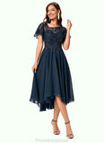 Hillary A-line Asymmetrical Asymmetrical Chiffon Lace Cocktail Dress With Ruffle Sequins STKP0022235