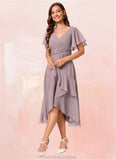 Maya A-line V-Neck Asymmetrical Chiffon Cocktail Dress With Cascading Ruffles Ruffle STKP0022238