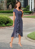 Iris Sheath/Column V-Neck Asymmetrical Chiffon Cocktail Dress With Cascading Ruffles Ruffle STKP0022239