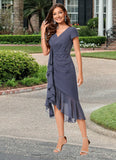 Iris Sheath/Column V-Neck Asymmetrical Chiffon Cocktail Dress With Cascading Ruffles Ruffle STKP0022239