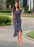 Iris Sheath/Column V-Neck Asymmetrical Chiffon Cocktail Dress With Cascading Ruffles Ruffle STKP0022239